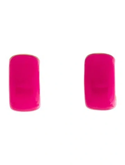 Pre-owned Mignonne Gavigan Enamel Huggie Hoop Earrings In Pink