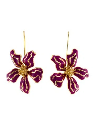 Pre-owned Mignonne Gavigan Enamel Waverly Flower Drop Earrings In Purple