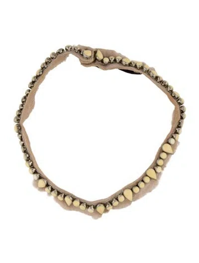 Pre-owned Mignonne Gavigan Fabric & Enamel Studded Choker Necklace, 16.5" In White