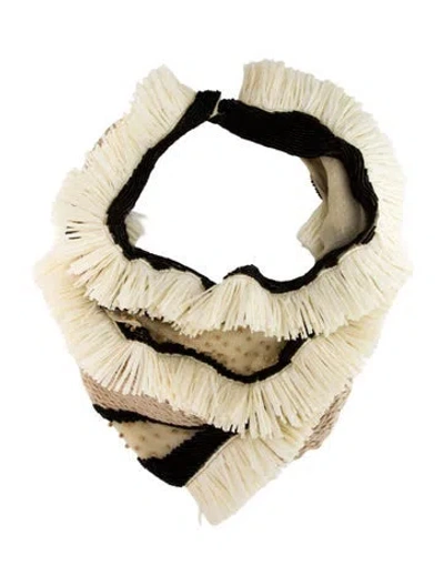 Pre-owned Mignonne Gavigan Fabric, Thread, Raffia, Bead, & Mesh Collar Scarf Necklace, 23" In Black/neutrals/white