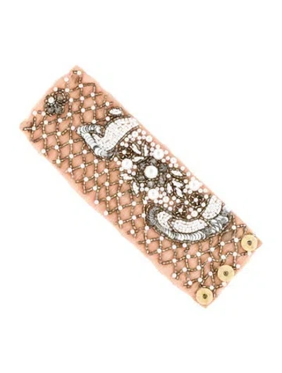 Pre-owned Mignonne Gavigan Faux Pearl & Bead Fabric Wrap Bracelet In Neutral