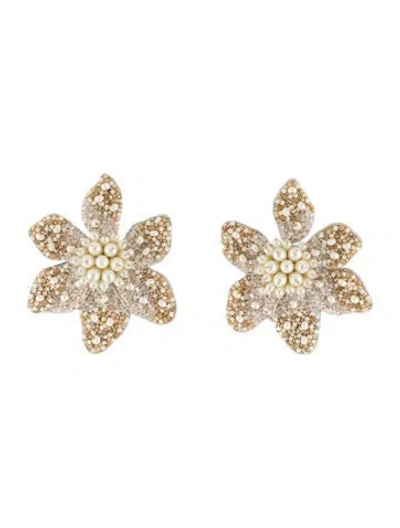 Pre-owned Mignonne Gavigan Faux Pearl & Bead Floral Stud Drop Earrings In Multi