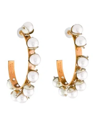 Pre-owned Mignonne Gavigan Faux Pearl & Bead Hoop Earrings In White