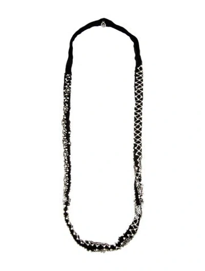 Pre-owned Mignonne Gavigan Faux Pearl & Chiffon Krissie Beaded Statement Necklace, 37" In Black