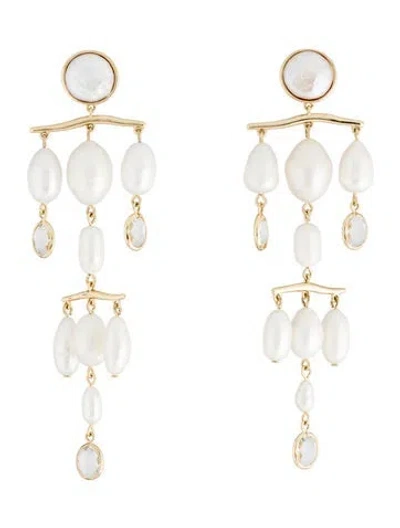 Pre-owned Mignonne Gavigan Faux Pearl & Crystal 'celine' Chandelier Earrings In Multi