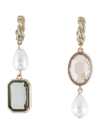 Pre-owned Mignonne Gavigan Faux Pearl & Crystal Leonie Mismatch Drop Earrings In Green/orange