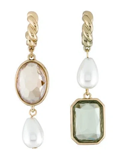 Pre-owned Mignonne Gavigan Faux Pearl And Crystal Leonie Mismatch Drop Earrings. In Multi