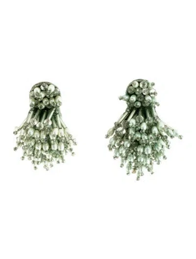 Pre-owned Mignonne Gavigan Faux Pearl & Glass Bead Burst Earrings In Green