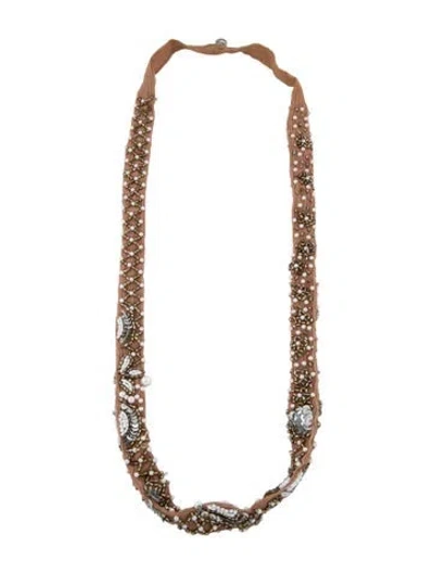 Pre-owned Mignonne Gavigan Faux Pearl, Bead & Fabric Station Necklace, 38" In Multi