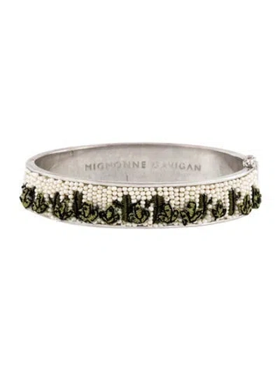 Pre-owned Mignonne Gavigan Faux Pearl Beaded Hinged Bangle Bracelets, 6.5" In Multi