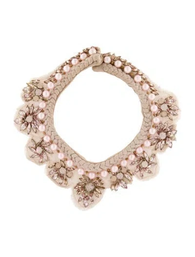 Pre-owned Mignonne Gavigan Faux Pearl, Crystal & Silk Collar Necklace, 13"