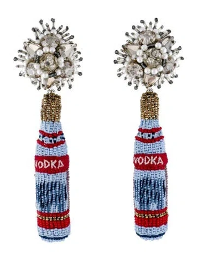 Pre-owned Mignonne Gavigan Faux Pearl, Leather, Crystal & Bead Bottle Vodka Drop Earrings In Multi