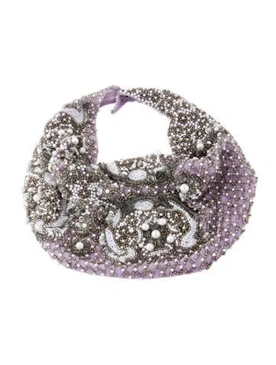Pre-owned Mignonne Gavigan Faux Pearl, Sequin & Bead Silk Chiffon Scarf Necklace, 22" In Multi