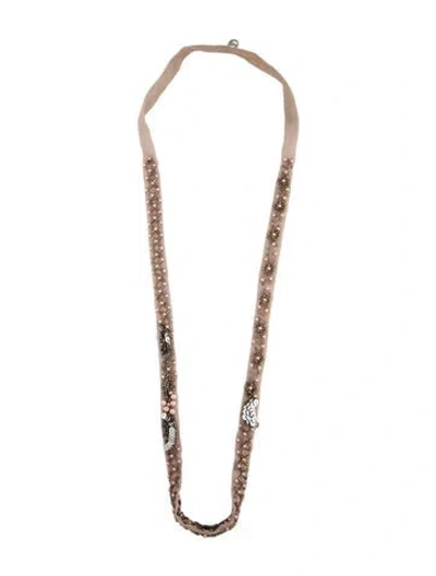Pre-owned Mignonne Gavigan Faux Pearl, Sequins & Bead Thin Scarf Necklace, 18.5" In Pink/purple/silver