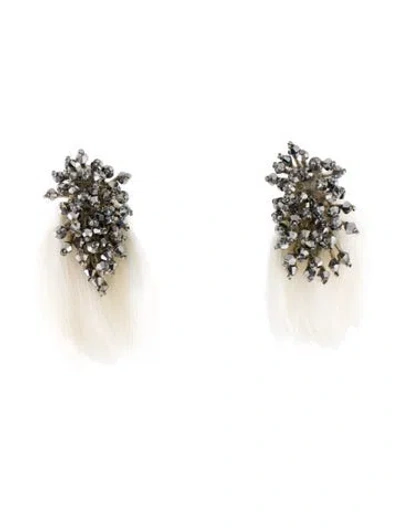 Pre-owned Mignonne Gavigan Feather & Leather Drop Earrings In Multi