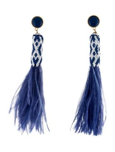 Pre-owned Mignonne Gavigan Feather, Bead & Resin Carrie Drop Earrings In Multi