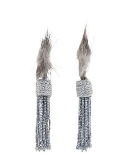 Pre-owned Mignonne Gavigan Fur & Bead Drop Earrings In Gray