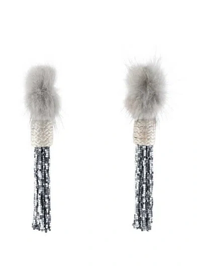 Pre-owned Mignonne Gavigan Fur, Silk Cord & Bead Tassel Earrings In Multi