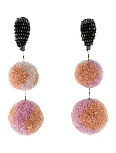 Pre-owned Mignonne Gavigan Glass Bead & Cotton 'double Pom Pom' Drop Earrings