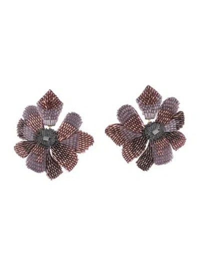 Pre-owned Mignonne Gavigan Leather & Bead Dulce Flower Drop Earrings In Grey/pink/purple