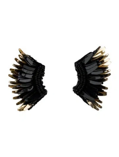 Pre-owned Mignonne Gavigan Leather, Bead & Sequins Mini Wing Madeline Stud Earrings In Black/gold