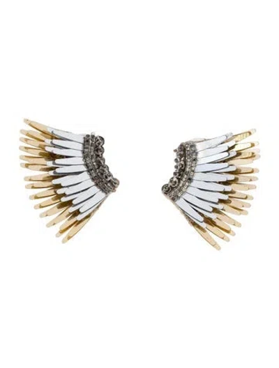 Pre-owned Mignonne Gavigan Leather, Bead & Sequins Mini Wing Madeline Stud Earrings In Gold/metallic/silver