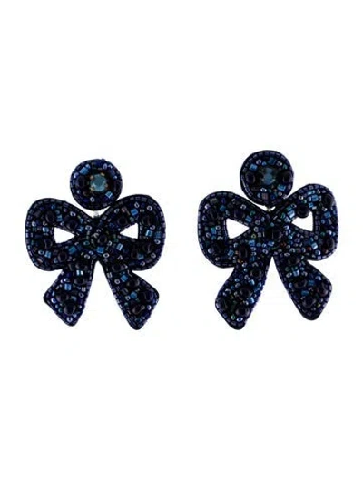 Pre-owned Mignonne Gavigan Leather, Crystal & Bead Lorraine Bow Drop Earrings In Multi