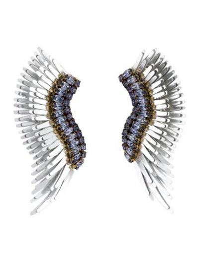 Pre-owned Mignonne Gavigan Leather, Crystal, & Bead Mini Madeline Statement Drop Earrings In Multicolor