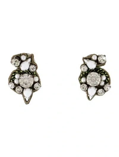 Pre-owned Mignonne Gavigan Leather, Faux Pearl & Crystal Drop Earrings In Clear/green/white