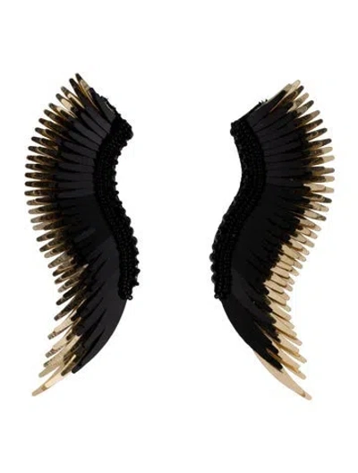Pre-owned Mignonne Gavigan Leather, Sequins & Bead Madeline Wing Drop Earrings In Black/gold