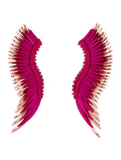 Pre-owned Mignonne Gavigan Leather, Sequins & Bead Madeline Wing Drop Earrings In Pink