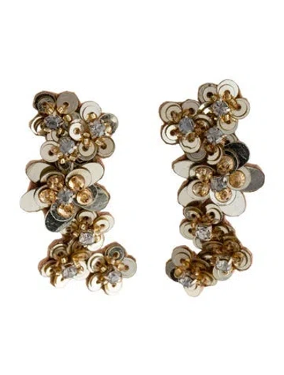 Pre-owned Mignonne Gavigan Leather, Sequins, Bead, & Crystal Floral Drop Earrings In Multi