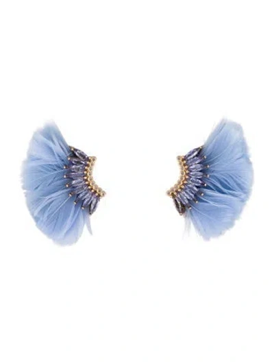Pre-owned Mignonne Gavigan Lux Mini Madeline Feather Stud Earrings In Blue