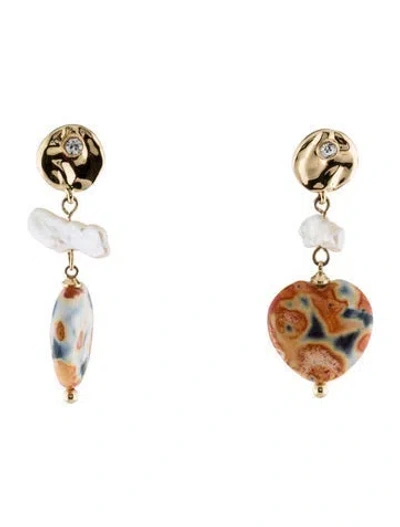 Pre-owned Mignonne Gavigan Pearl & Glass Heart Disc Drop Earrings In Multi