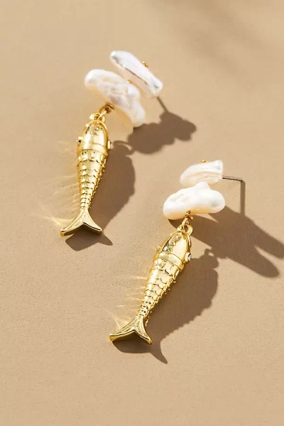 Mignonne Gavigan Pearl Fish Drop Earrings In Gold