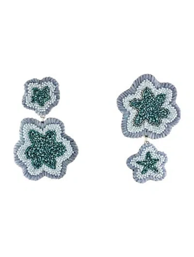 Pre-owned Mignonne Gavigan Raffia & Leather Beaded Aamir Drop Earrings In Blue