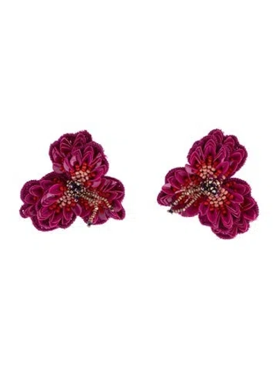 Pre-owned Mignonne Gavigan Sequin & Bead Flower Earrings In Pink/purple/red