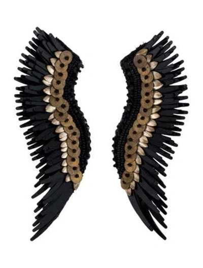 Pre-owned Mignonne Gavigan Sequins, Leather, & Bead Madeline Drop Earrings In Black