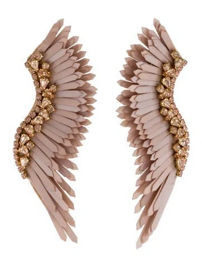 Pre-owned Mignonne Gavigan Sequins, Leather, & Crystal Madeline Drop Earrings In Neutrals