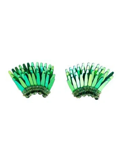 Pre-owned Mignonne Gavigan Sequins, Leather & Glass Bead Mini Madeline Stud Earrings In Blue/green