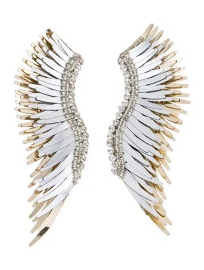 Pre-owned Mignonne Gavigan Sequins, Leather, Bead, & Crystal Madeline Drop Earrings In Clear/gold/metallic