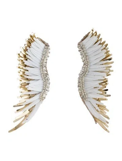 Pre-owned Mignonne Gavigan Sequins, Leather, Bead, & Crystal Madeline Drop Earrings In Gold/neutrals/silver