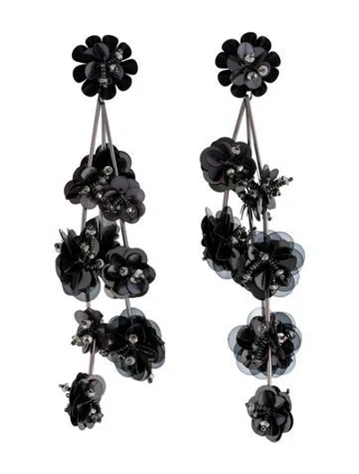 Pre-owned Mignonne Gavigan Sequins, Plastic, & Glass Bead Britta Flower Drop Earrings In Black/clear/grey