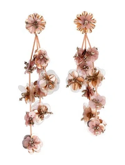 Pre-owned Mignonne Gavigan Sequins, Plastic, & Glass Bead Britta Flower Drop Earrings In Brown/pink/silver