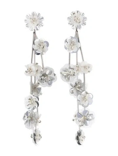 Pre-owned Mignonne Gavigan Sequins, Plastic, & Glass Bead Britta Flower Drop Earrings In Clear/silver/white