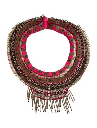Pre-owned Mignonne Gavigan Silk, Crystal & Bead Petite Layne Collar Necklace, 16" In Black/clear/pink