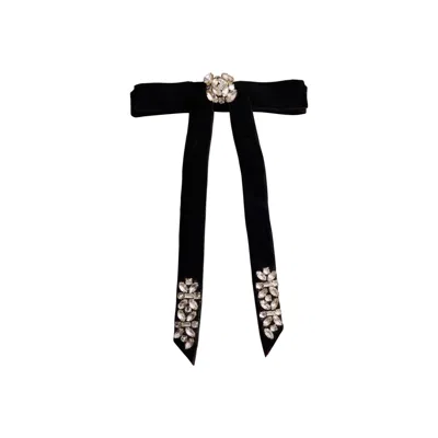 Mignonne Gavigan Women's Hampton Velvet And Crystal Bow Barette In Black In Black/white/silver