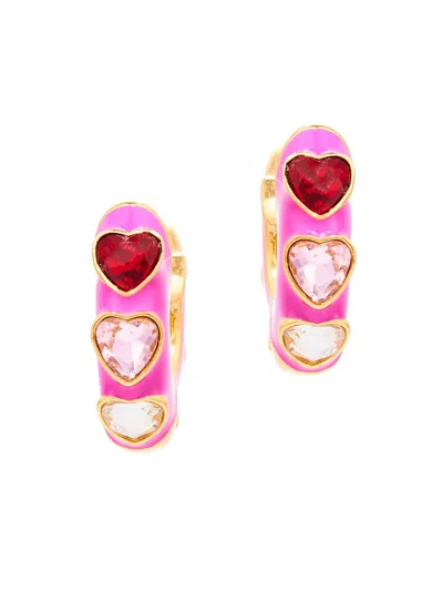 Mignonne Gavigan Women's Freyja 14k-gold-plated, Enamel & Glass Crystal Heart Hoop Earrings In Multi