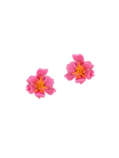 Mignonne Gavigan Women's Greer Rhodium-plated, Cotton & Beaded Flower Stud Earrings In Pink