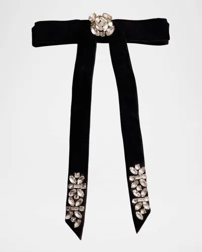 MIGNONNE GAVIGAN WOMEN'S HAMPTON VELVET AND CRYSTAL BOW BARETTE IN BLACK